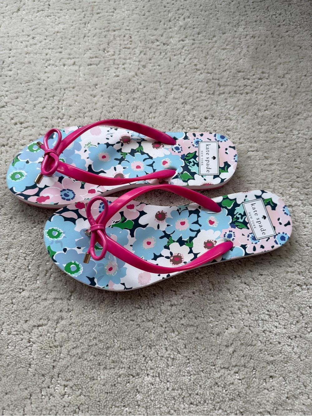 kate spade Floral Flip Flops with Hot Pink Bow Straps
